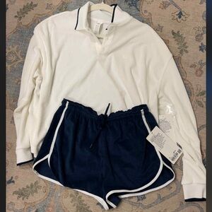 Lululemon Athletica White Long Sleeve Top with Navy Trim